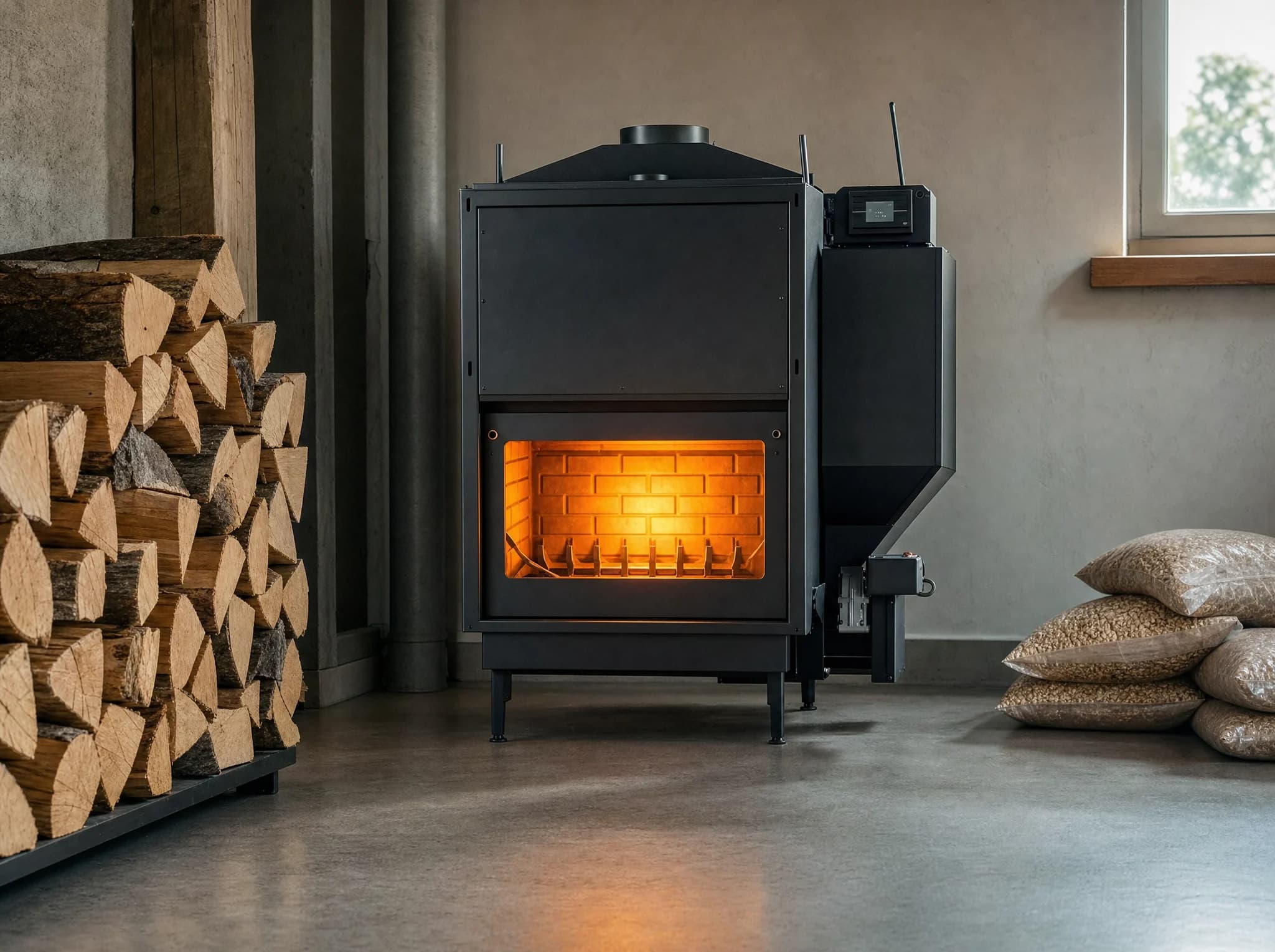 Kalorino KS Pellet Bois combiketel met houtblokken en zakken pellets