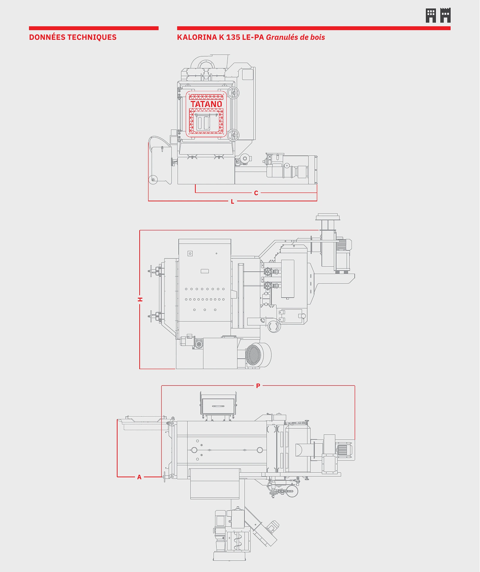 Schéma technique du Kalorina LE-PA Classe 5 (Pellet) — dimensions et architecture